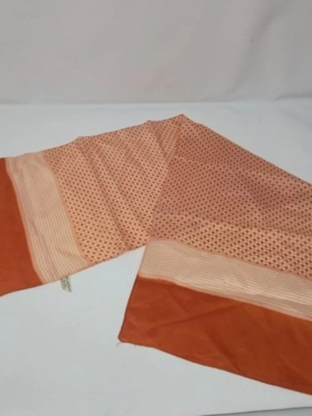 ​Vintage Glentex Scarf RN3988 100% Acetate Peach Polka Dot/Stripes Made In Japan